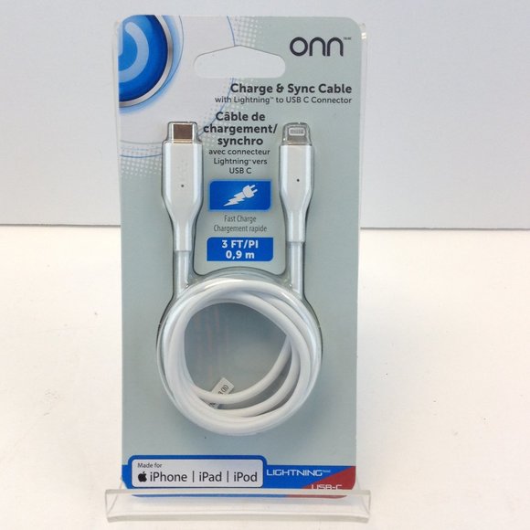 onn Charge & Sync Cable Lightning to USB C Connector for iPhone, iPad, iPod NEW - Picture 1 of 4